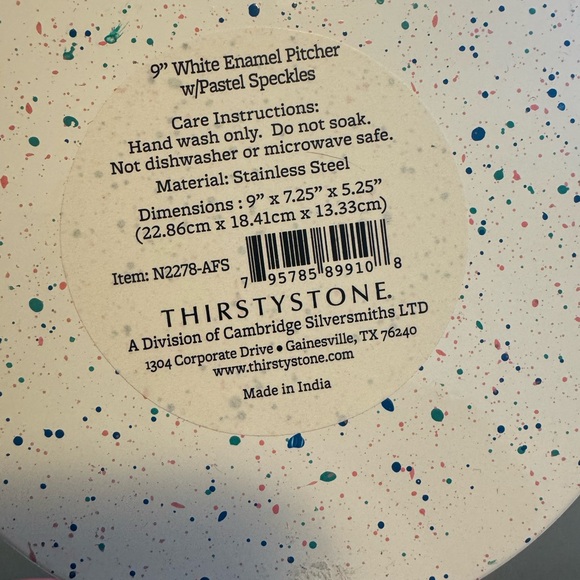 Thirstystone Enamel Pastel Speckles Pitcher & Bowl Set Modern Contemporary NEW - Picture 6 of 6